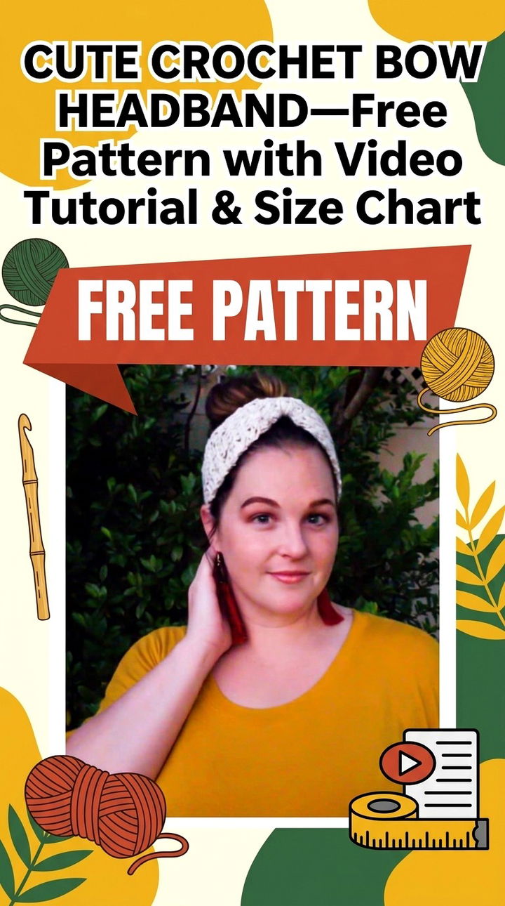 Cute Crochet Bow Headband Free Pattern with Video Tutorial & Size Chart