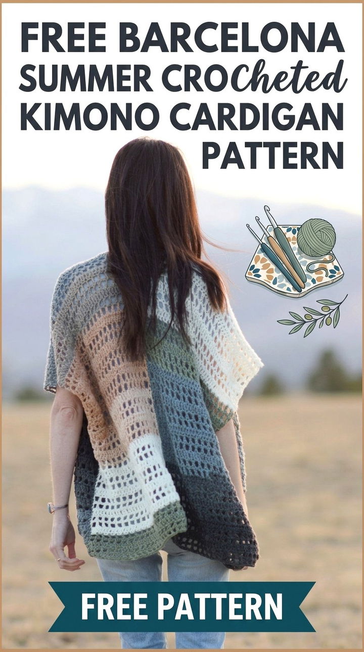 Free Barcelona Summer Crocheted Kimono Cardigan Pattern Modern Retro Boho Style