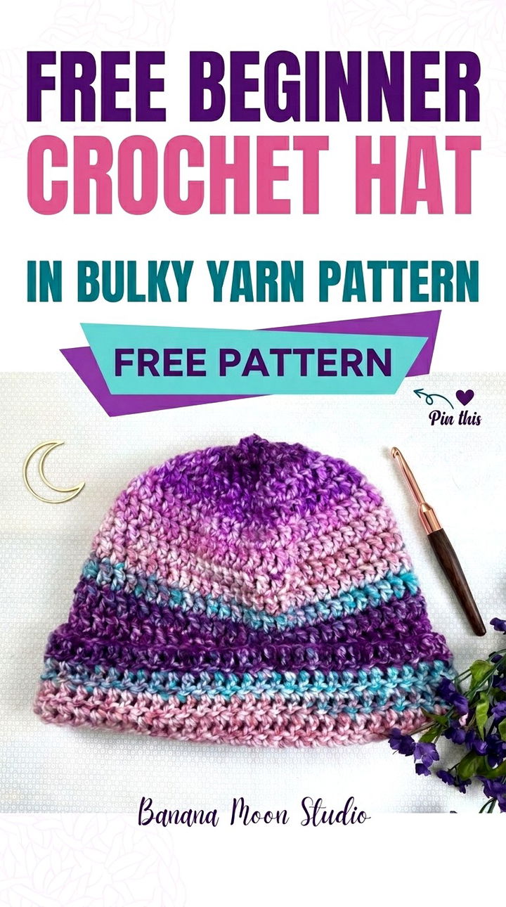Free Beginner Crochet Hat in Bulky Yarn Pattern