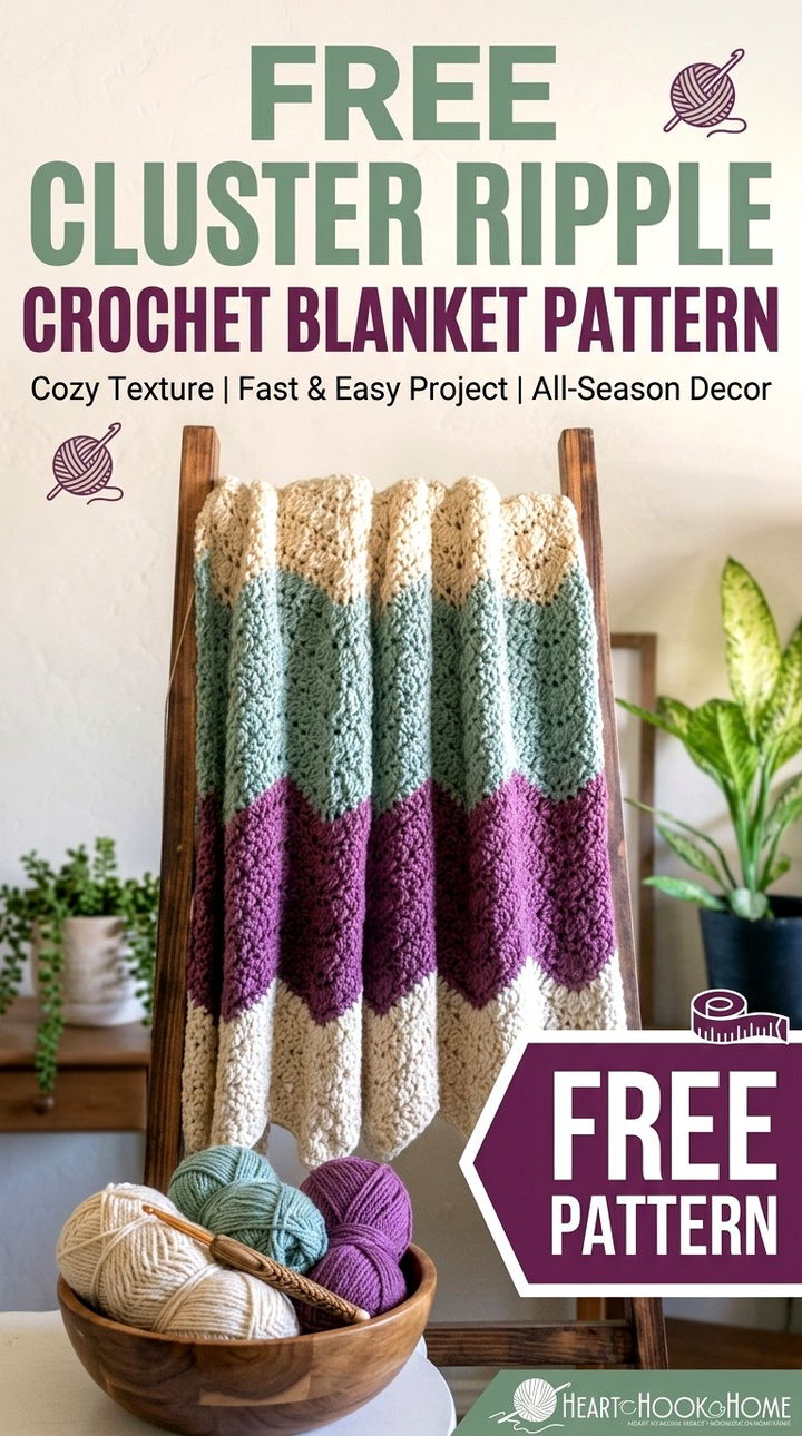 Free Cluster Ripple Crochet Blanket Pattern
