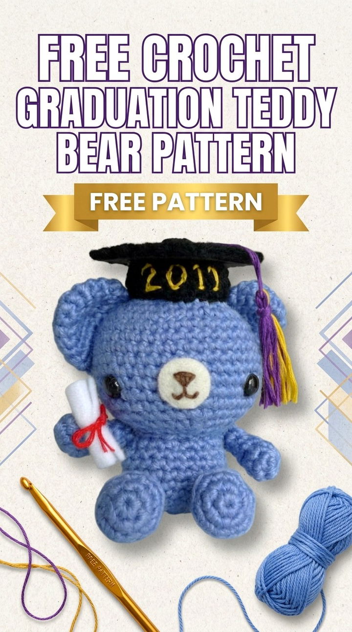 Free Crochet Graduation Teddy Bear Pattern Modern Amigurumi Keepsake