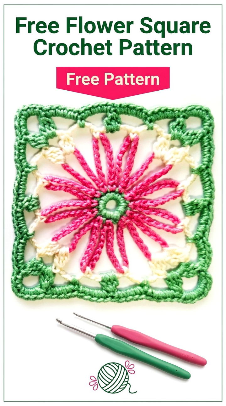 Free Flower Square Crochet Pattern Modern Retro Floral Style