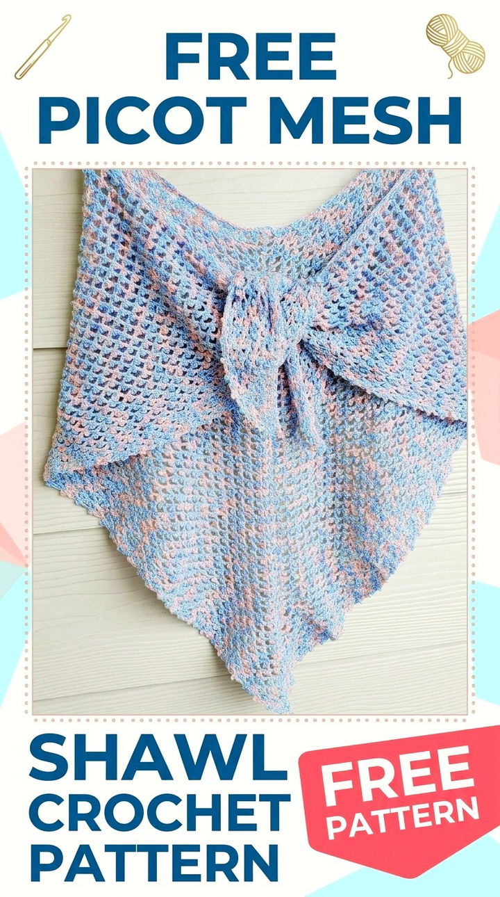 Free Picot Mesh Shawl Crochet Pattern Modern Retro Bohemian Style