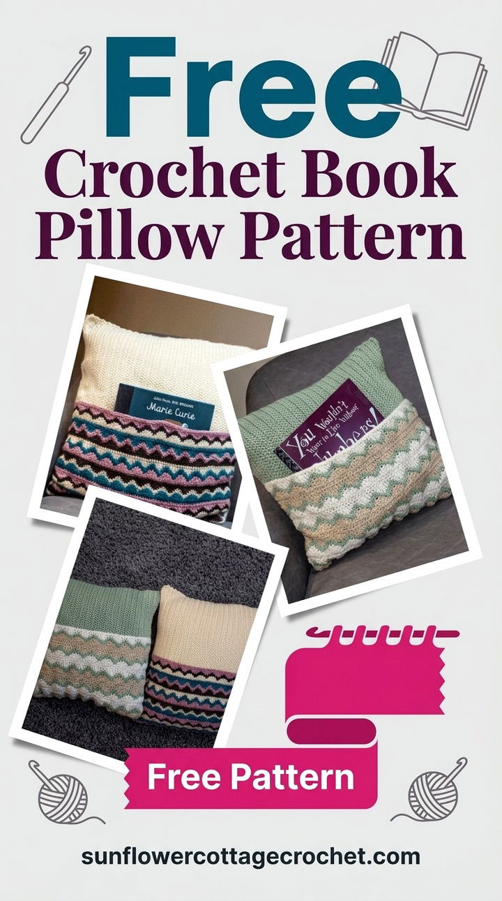 Free Crochet Book Pillow Pattern Modern Groovy Literary Decor