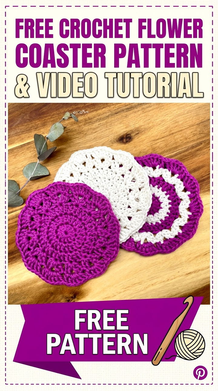 Free Crochet Flower Coaster Pattern & Video Tutorial
