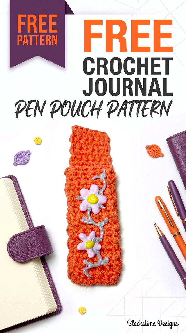 Free Crochet Journal Pen Pouch Pattern Modern Groovy Stationery Style