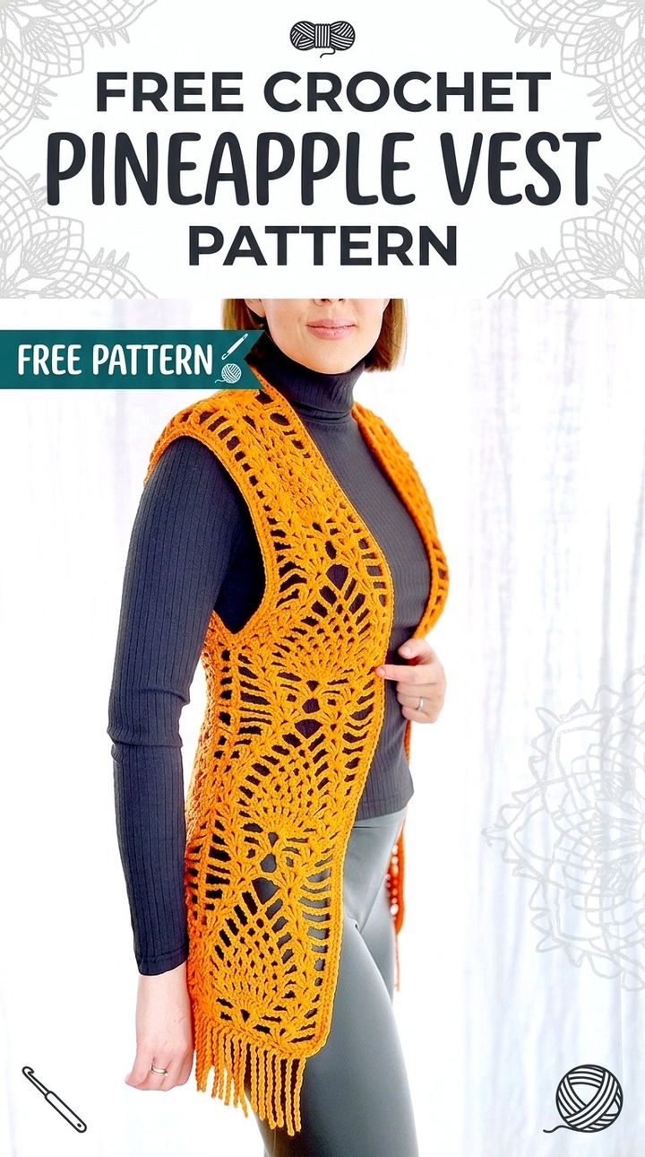 Free Crochet Pineapple Vest Pattern Modern Retro Chic Style