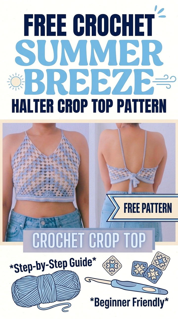 Free Crochet Summer Breeze Halter Neck Crop Top Pattern