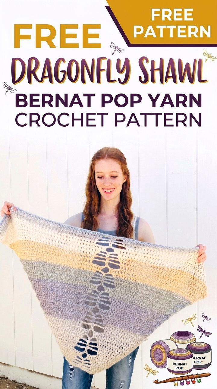 Free Dragonfly Shawl Crochet Pattern Modern Retro Boho Style