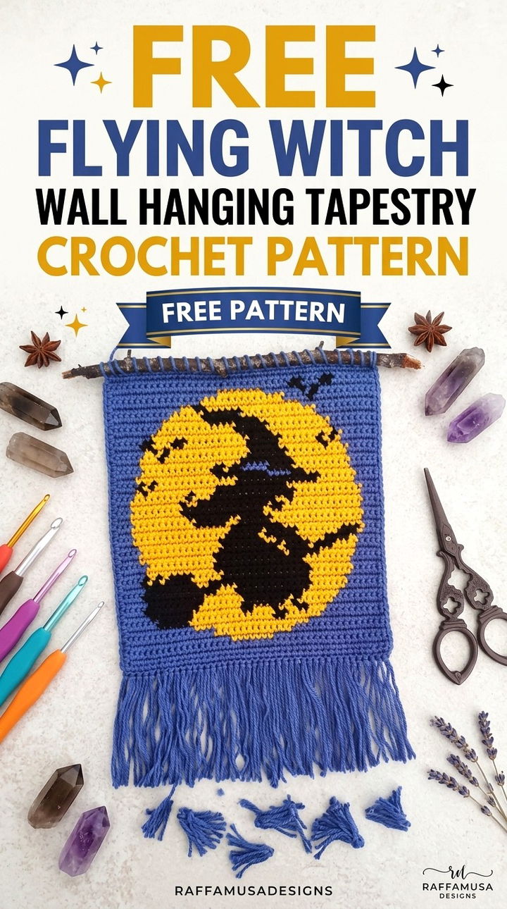 Free Flying Witch Wall Hanging Tapestry Crochet Pattern