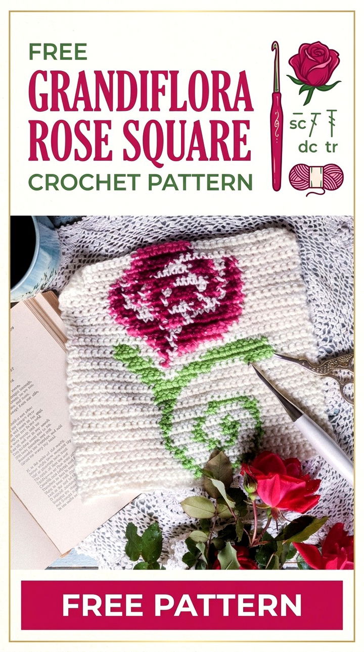 Free Grandiflora Rose Square Crochet Pattern