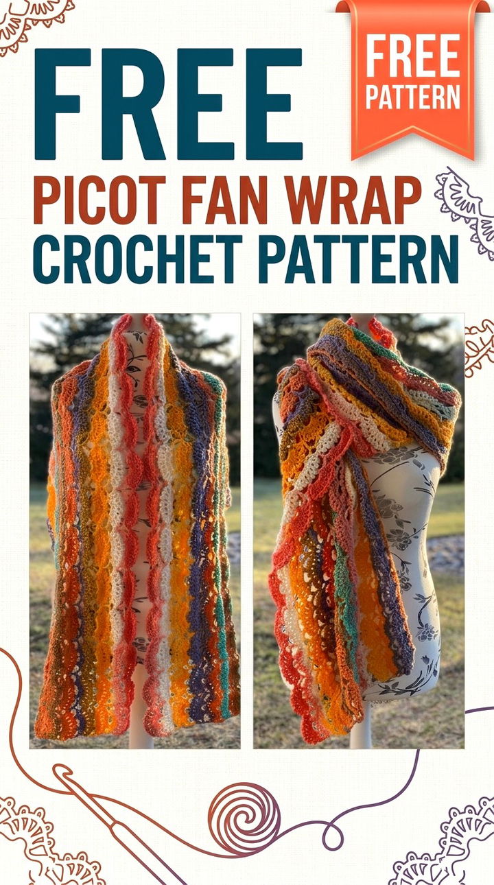 Free Picot Fan Wrap Crochet Pattern Modern Retro Bohemian Style