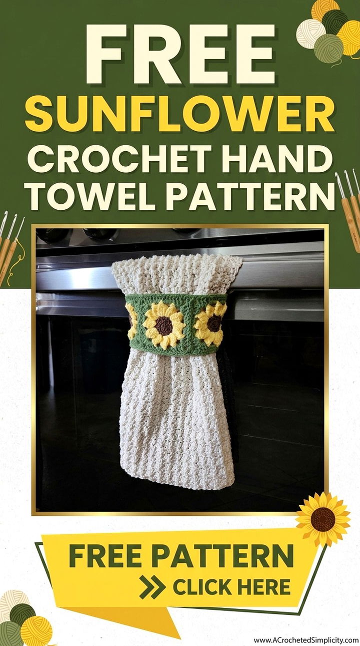 Free Sunflower Crochet Hand Towel Pattern