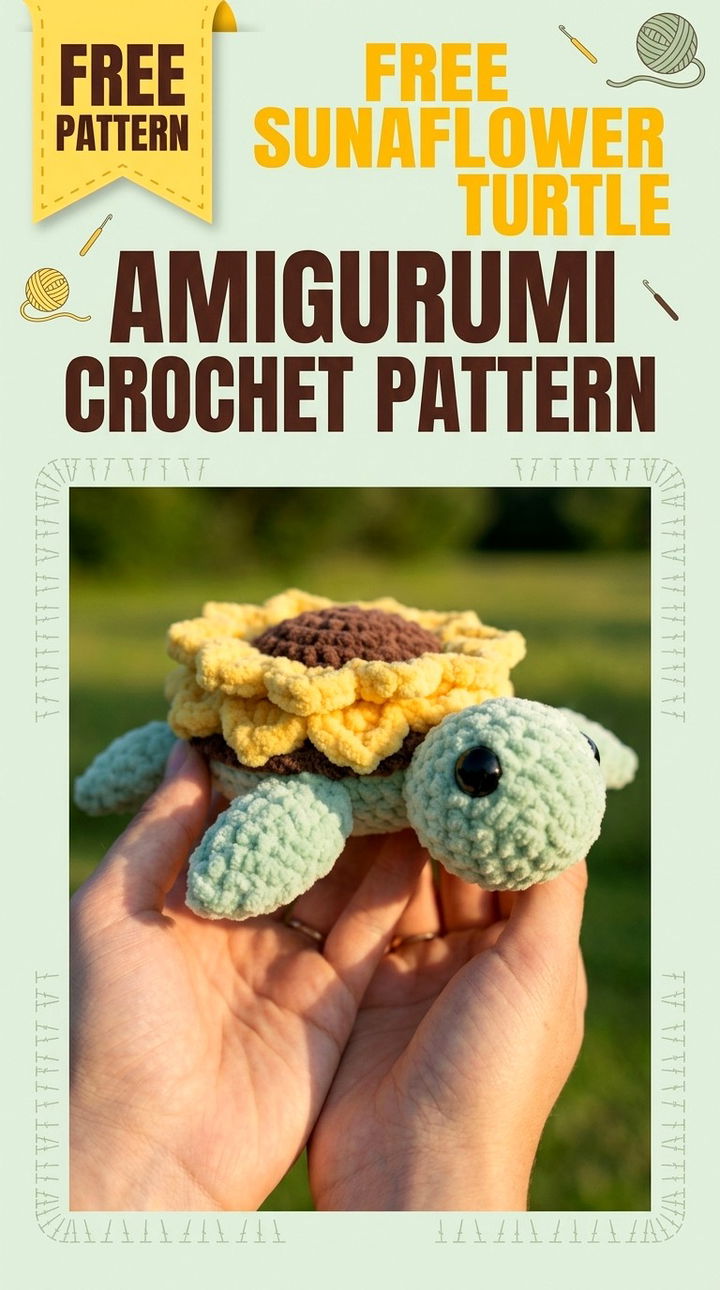 Free Sunflower Turtle Amigurumi Crochet Pattern Modern Retro Boho Style