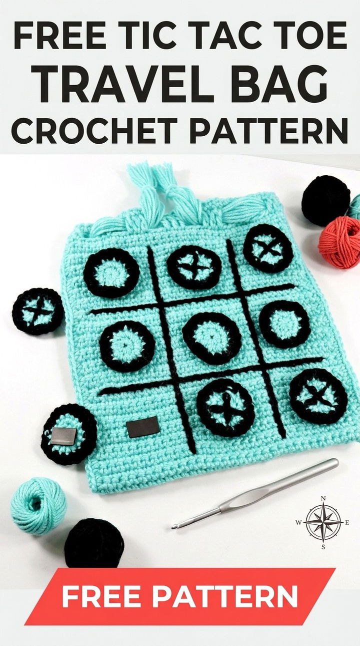 Free Tic Tac Toe Travel Bag Crochet Pattern Modern Retro Boho Style
