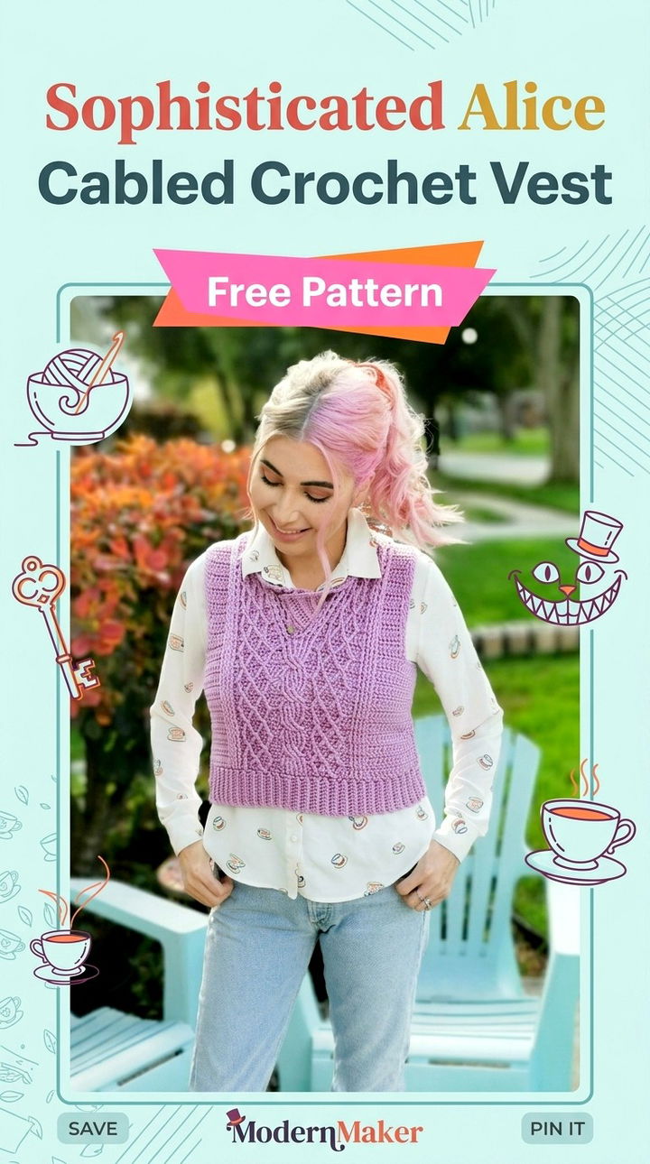 Sophisticated Alice Cabled Crochet Vest