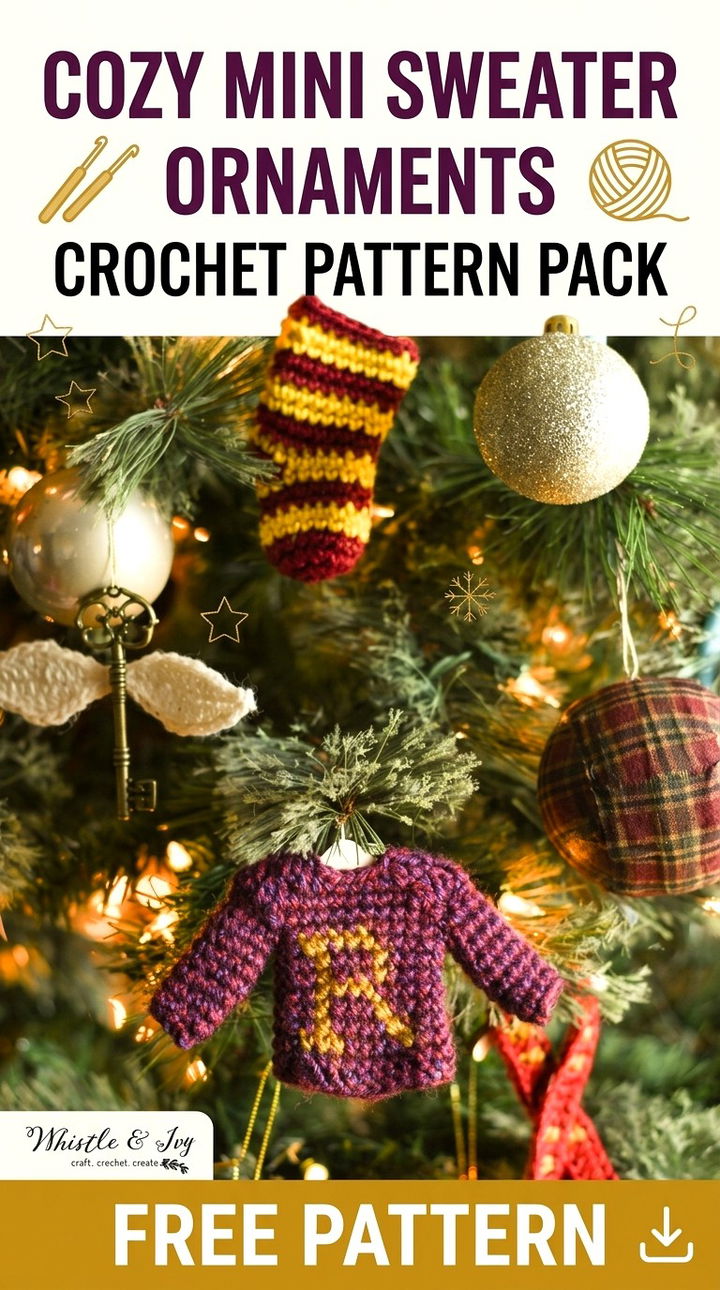 Cozy Holiday Charm Crochet Sweater Ornaments Pattern Pack
