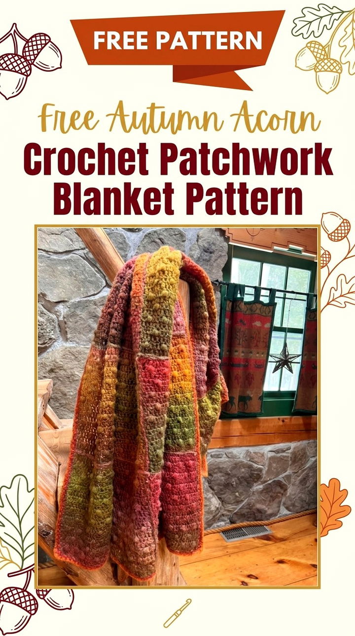 Free Autumn Acorn Crochet Patchwork Blanket Pattern