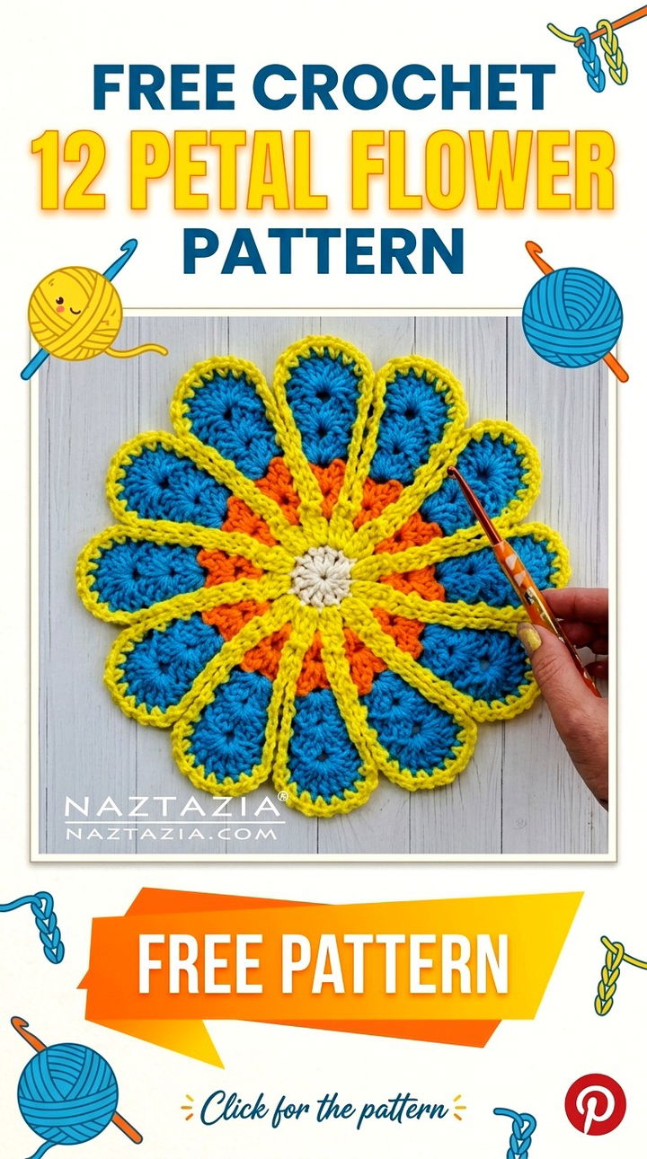 Free Crochet 12 Petal Flower Pattern