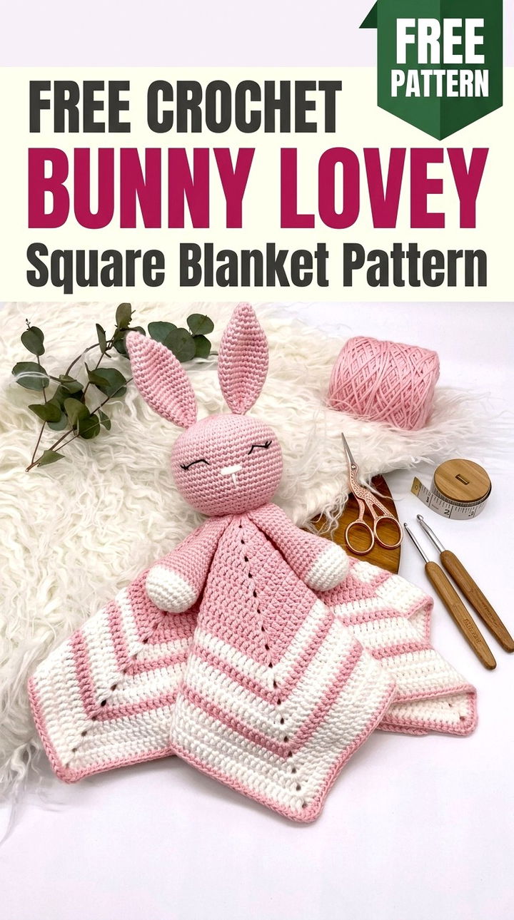 Free Crochet Bunny Lovey Square Blanket Pattern