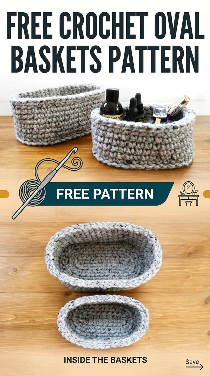Free Crochet Oval Baskets Pattern Modern Retro Storage Style