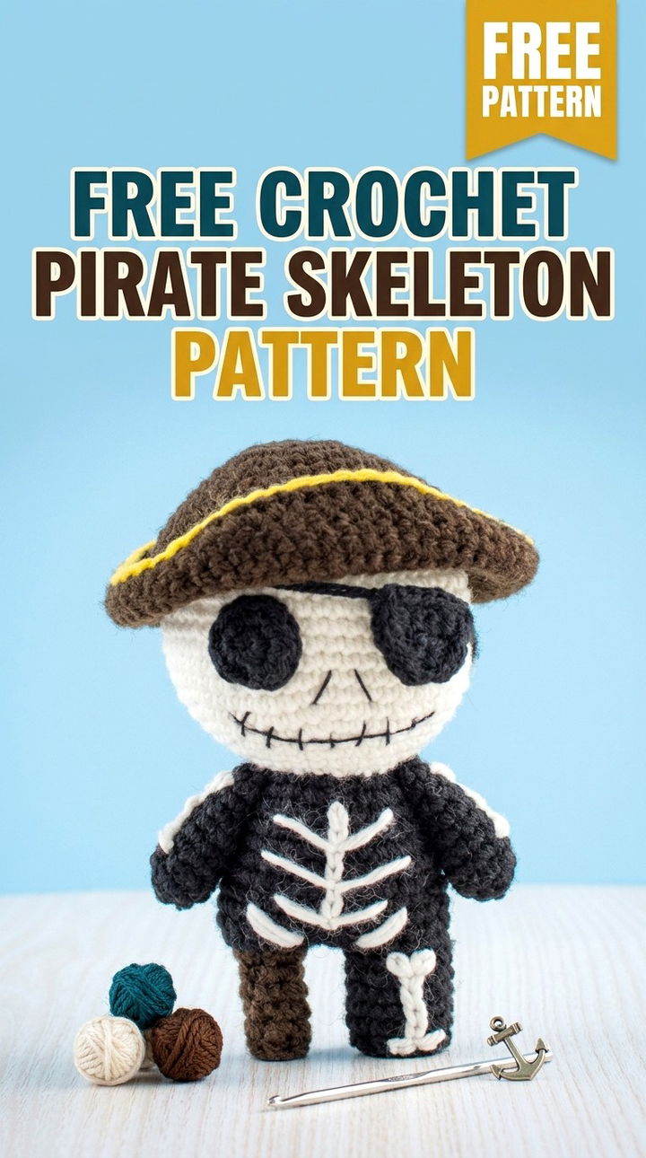 Free Crochet Pirate Skeleton Pattern Modern Retro Boho Style