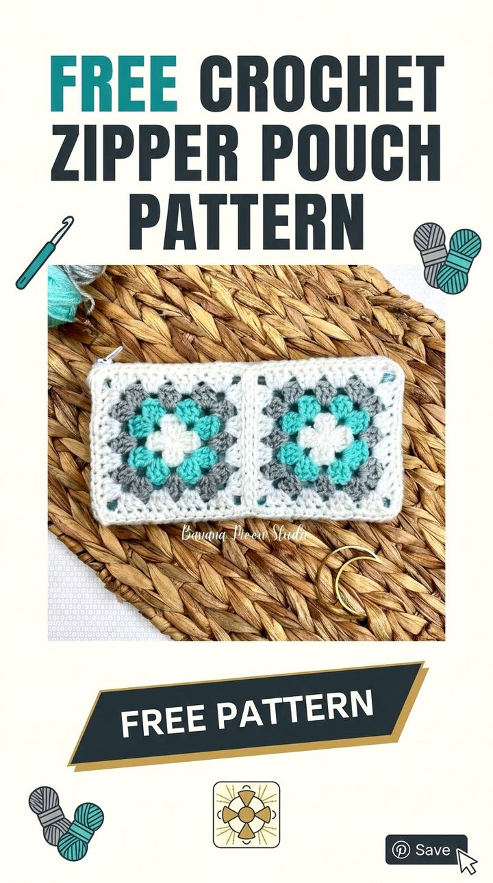 Free Crochet Zipper Pouch Pattern Modern Groovy Accessory Style.