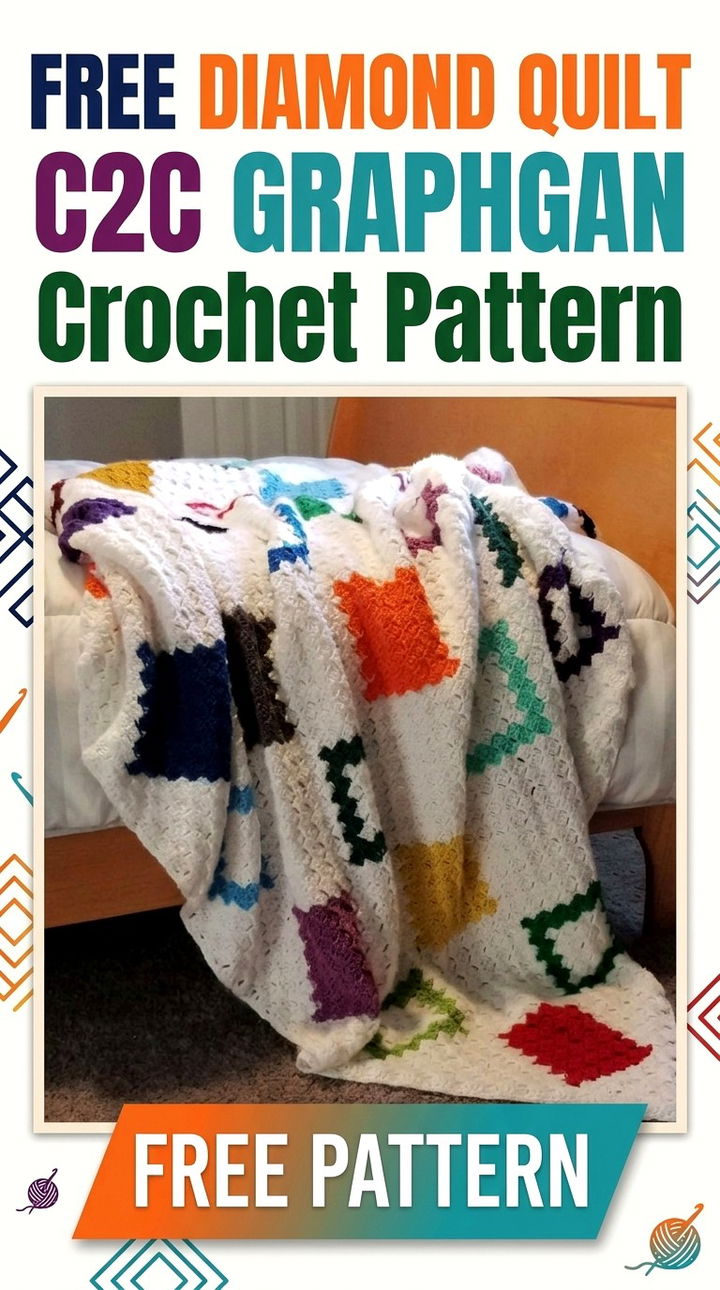Free Diamond Quilt C2C Graphgan Crochet Pattern Modern Retro Comfort