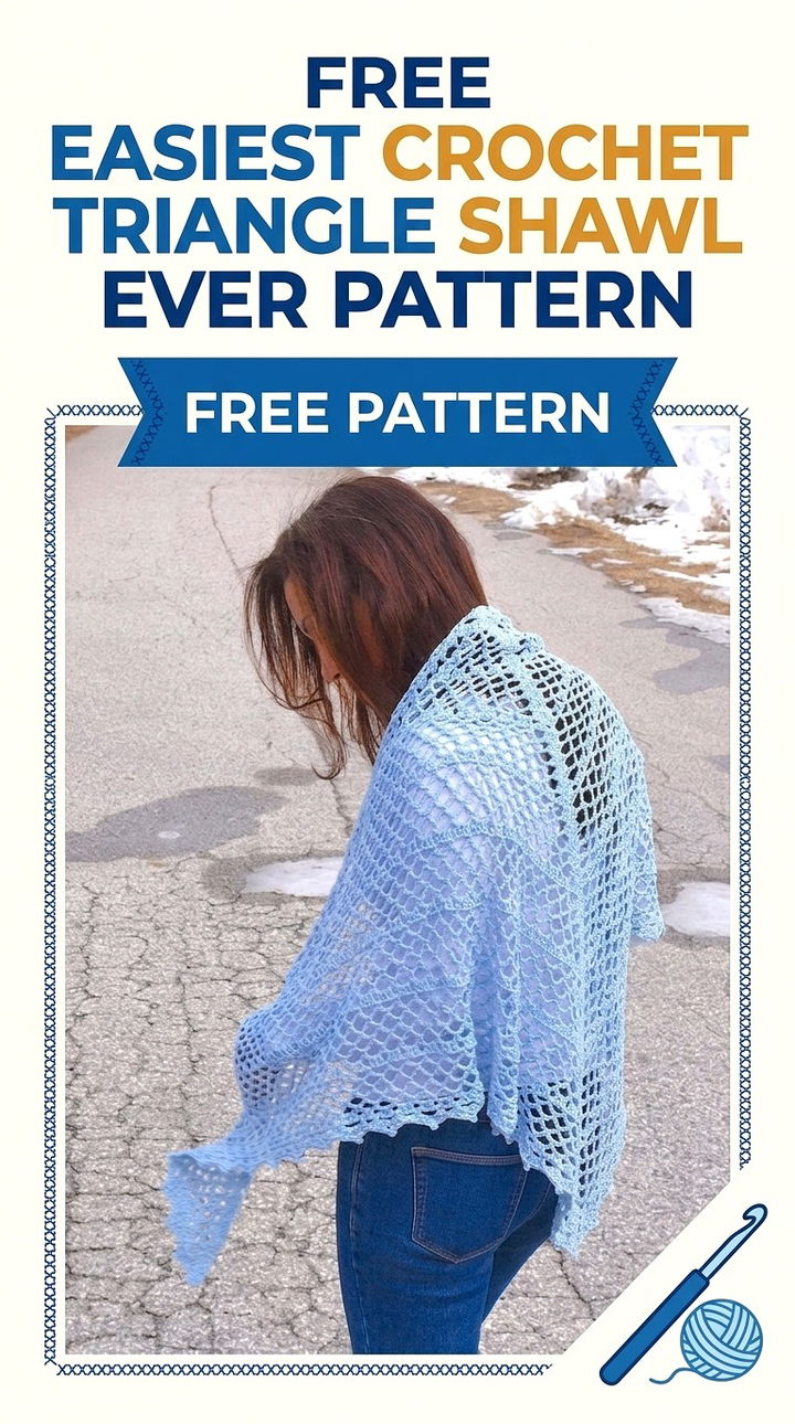 Free Easiest Crochet Triangle Shawl Ever Pattern Modern Retro Boho Style