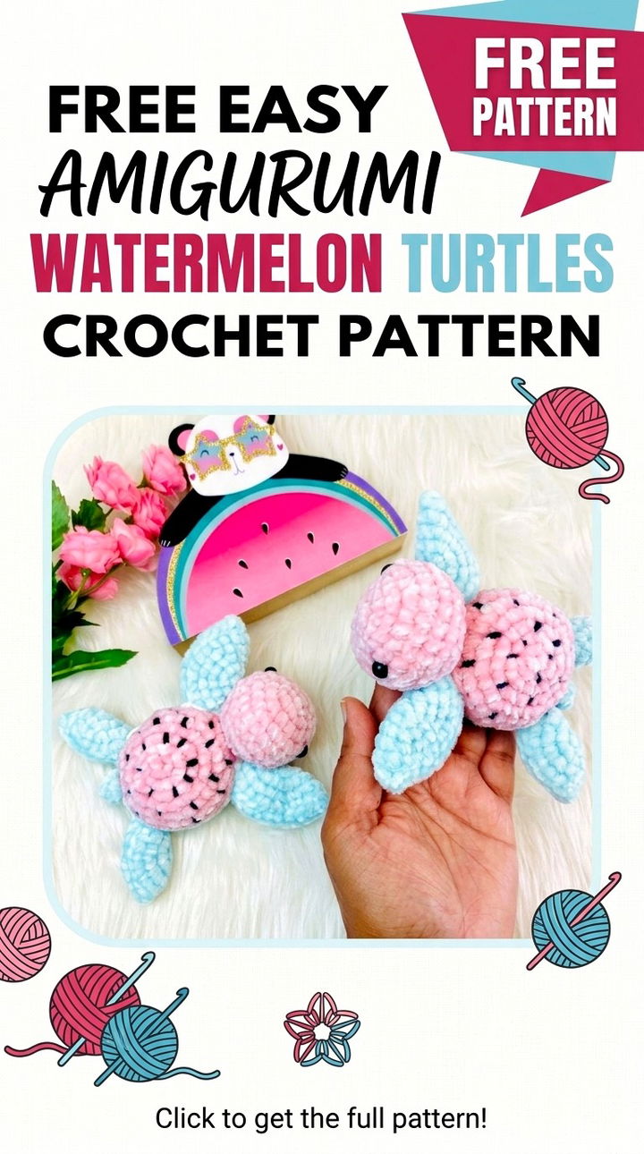 Free Easy Amigurumi Watermelon Turtles Crochet Pattern Modern Retro Boho Style