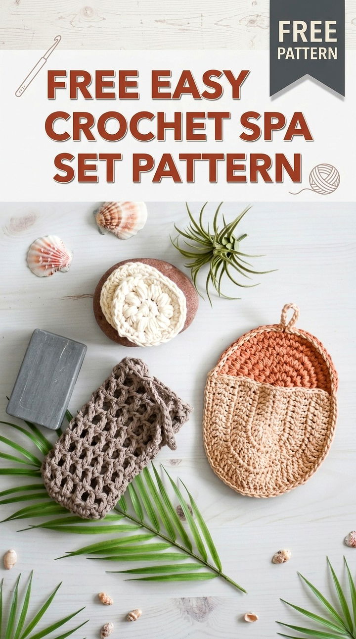 Free Easy Crochet Spa Set Pattern Modern Retro Earth Friendly Style