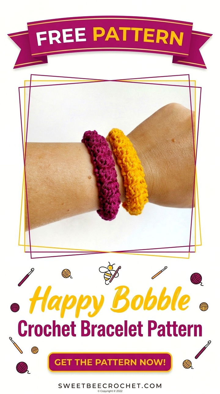 Free Happy Bobble Crochet Bracelet Pattern