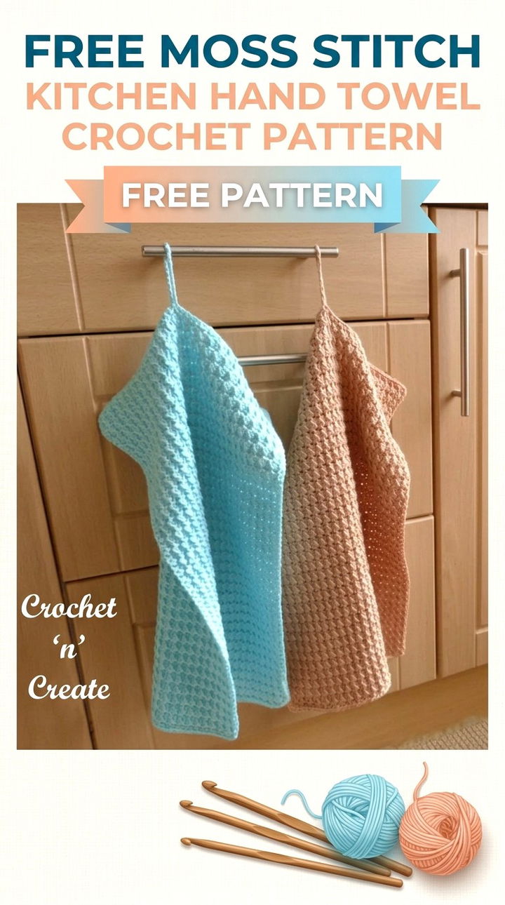 Free Moss Stitch Kitchen Hand Towel Pattern Modern Groovy Home Style