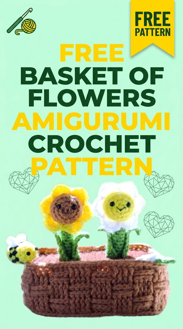 Free Basket of Flowers Amigurumi Crochet Pattern Modern Retro Chic Style
