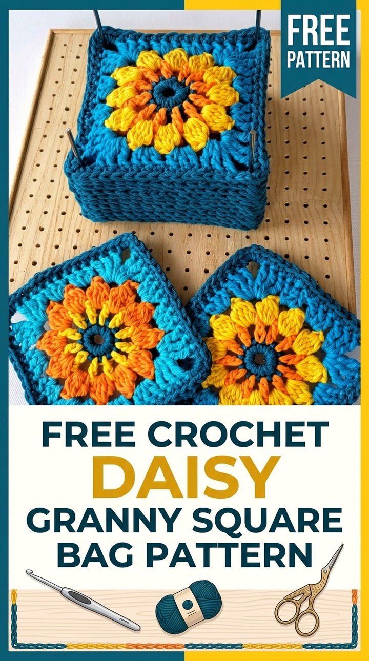 Free Crochet Daisy Granny Square Bag Pattern
