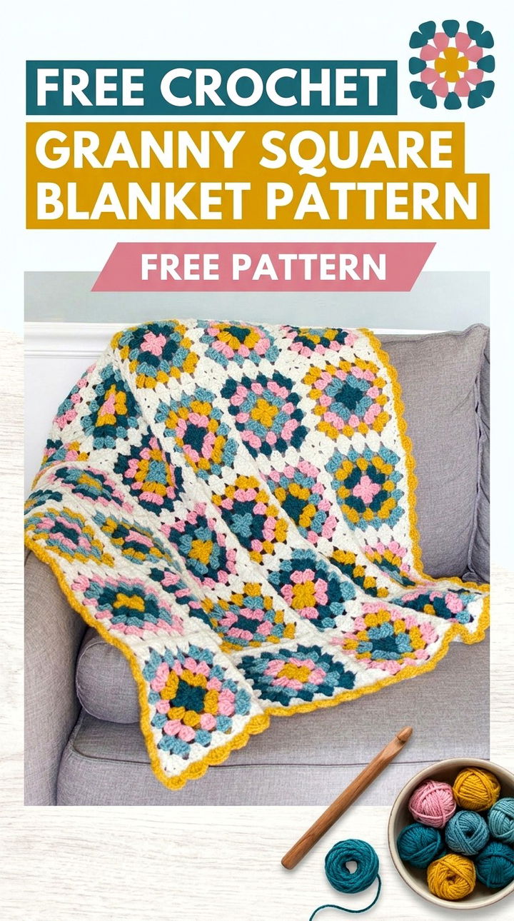 Free Crochet Granny Square Blanket Pattern Modern Retro Chic Style