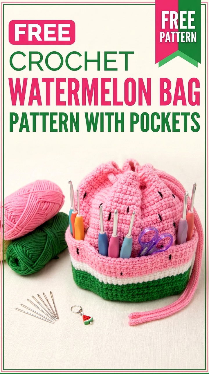 Free Crochet Watermelon Bag Pattern With Pockets Modern Retro Boho Style