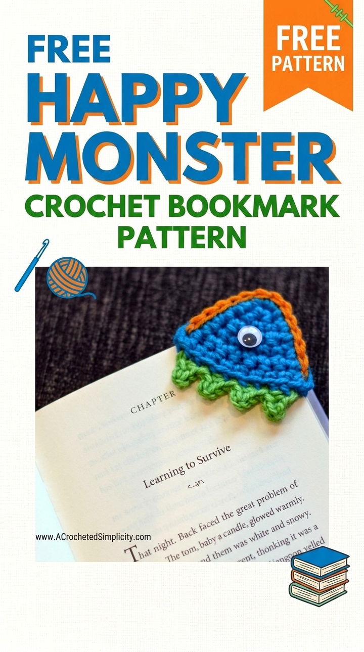 Free Happy Monster Crochet Bookmark Pattern Modern Groovy Bookish Style