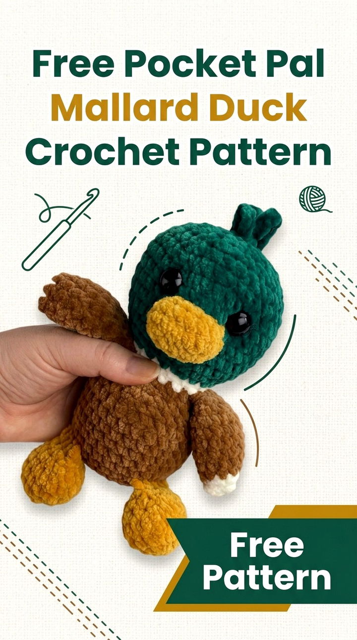 Free Pocket Pal Mallard Duck Crochet Pattern Modern Retro Amigurumi