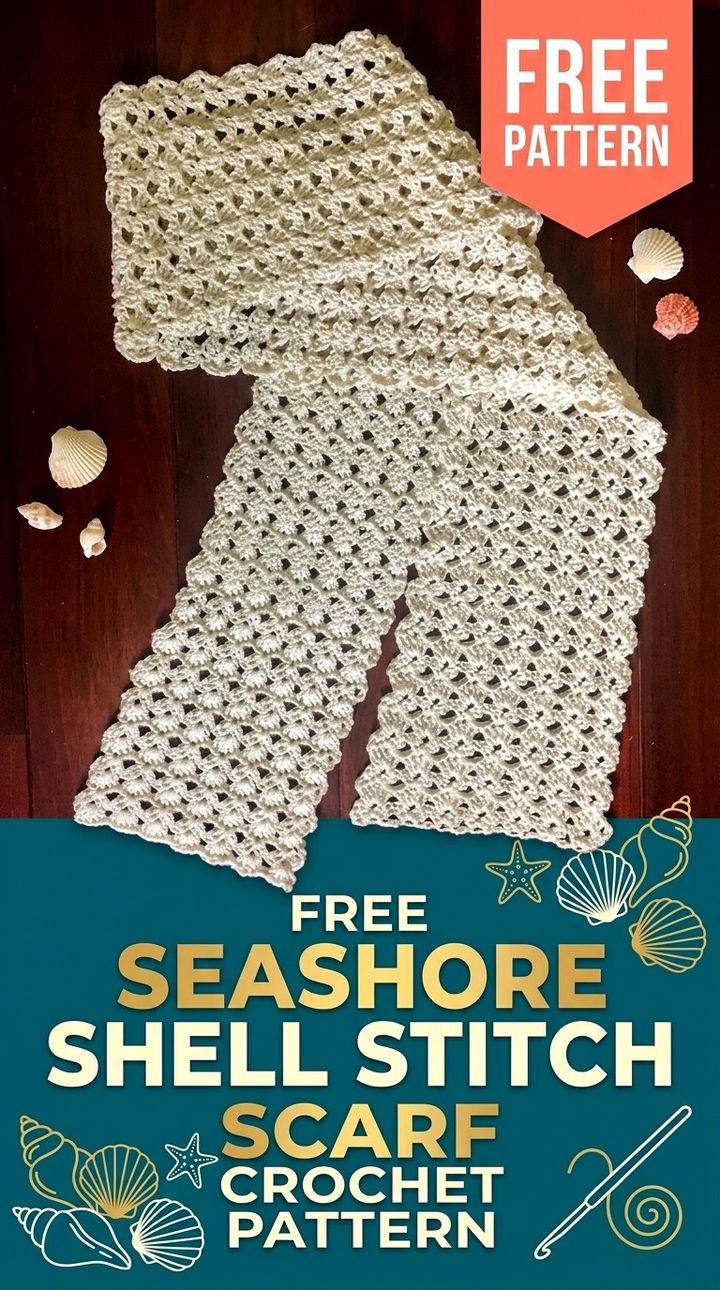 Free Seashore Shell Stitch Scarf Pattern Modern Coastal Chic