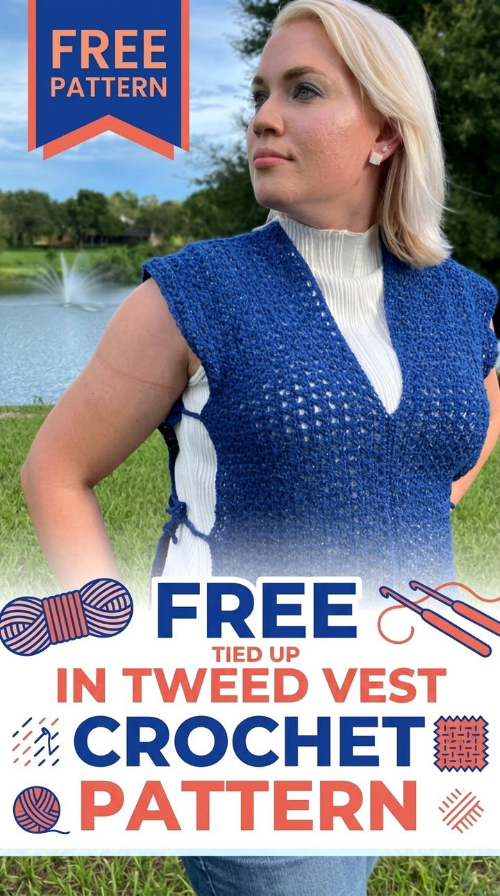 Free Tied Up in Tweed Vest Crochet Pattern Modern Retro Style