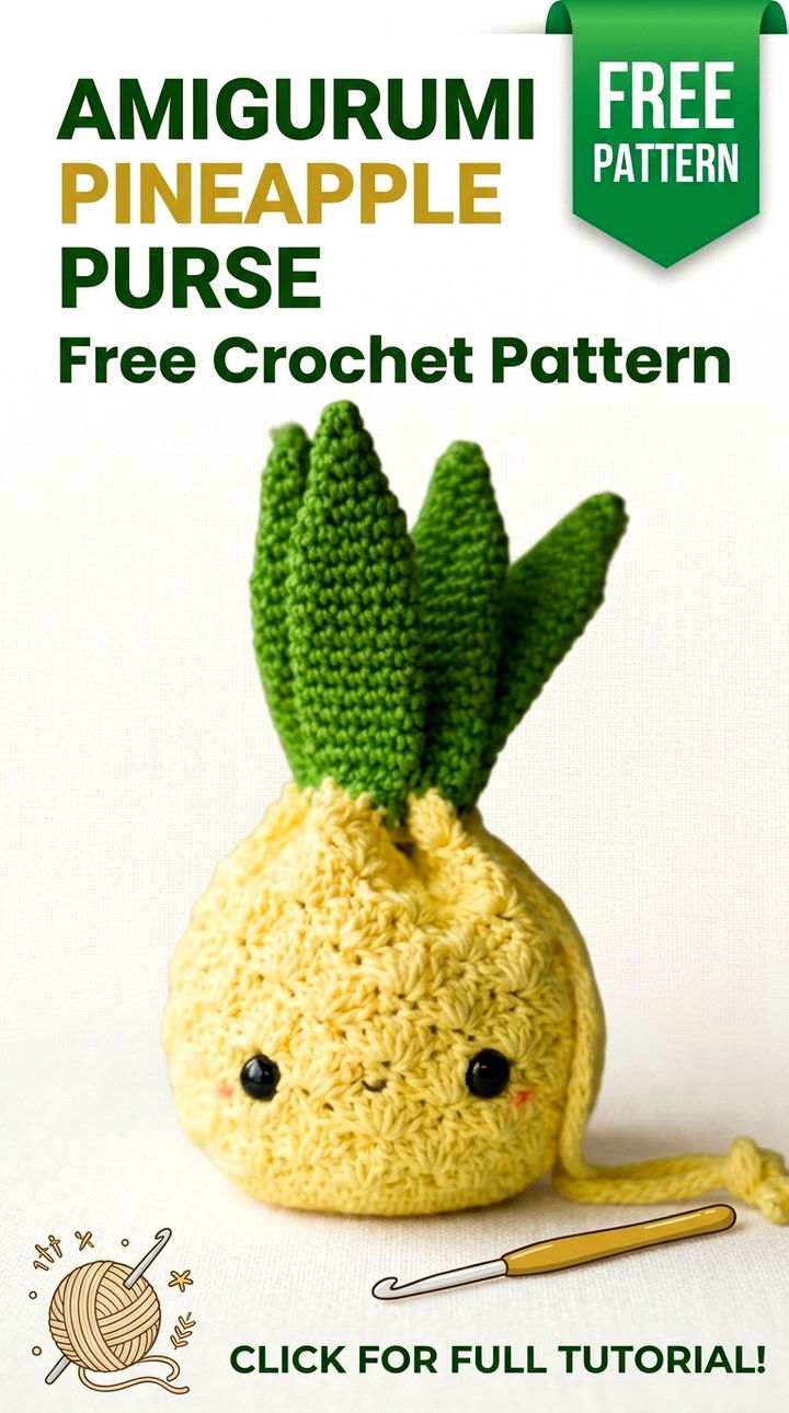 Amigurumi Pineapple Purse Free Crochet Pattern Vibrant Retro Chic Bohemian Accessory Accent