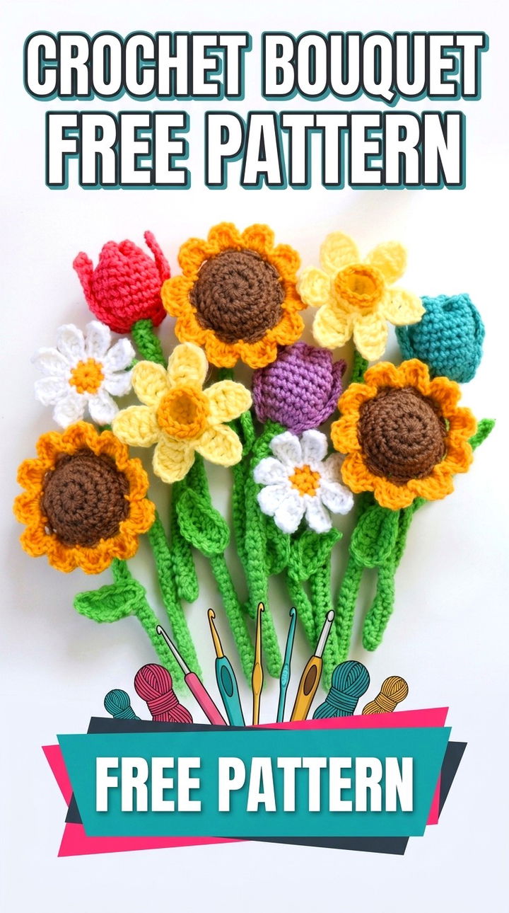 Crochet Bouquet Vibrant Retro Chic Everlasting Floral Arrangement