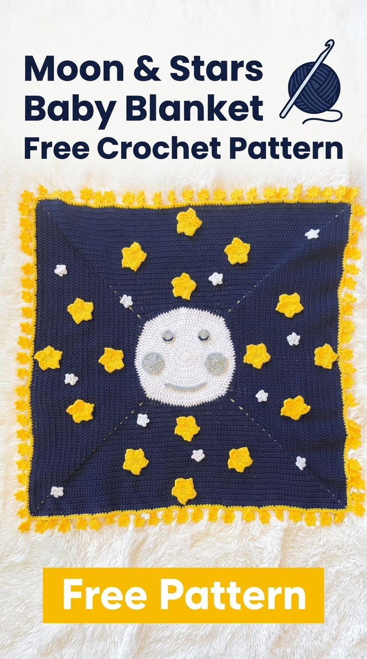 Crochet Moon & Stars Baby Blanket Vibrant Retro Chic Textured Nursery Accent