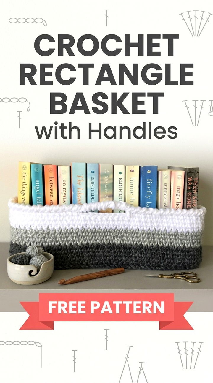 Crochet Rectangle Basket with Handles Vibrant Retro Chic Home Organizer