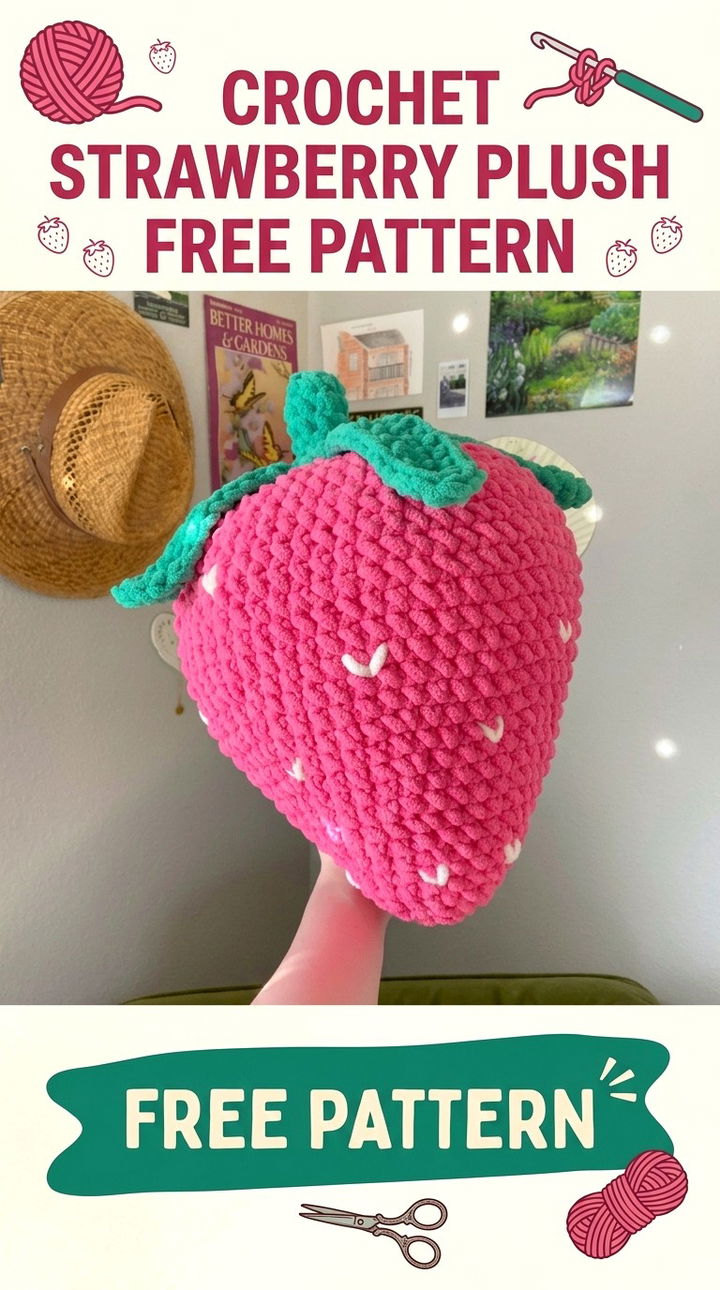 Crochet Strawberry Plush Adorable Retro Chic Amigurumi Fruit