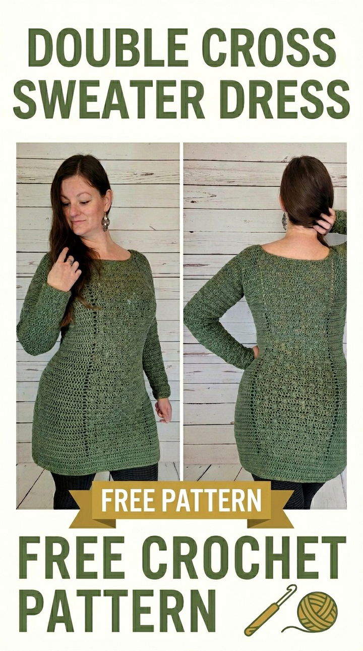Double Cross Sweater Dress Vibrant Retro Chic Textured Layering Garment