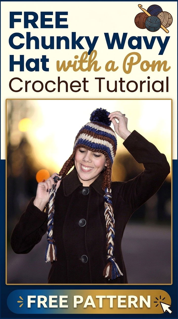Free Chunky Wavy Hat with a Pom Crochet Tutorial Modern Retro Boho Style