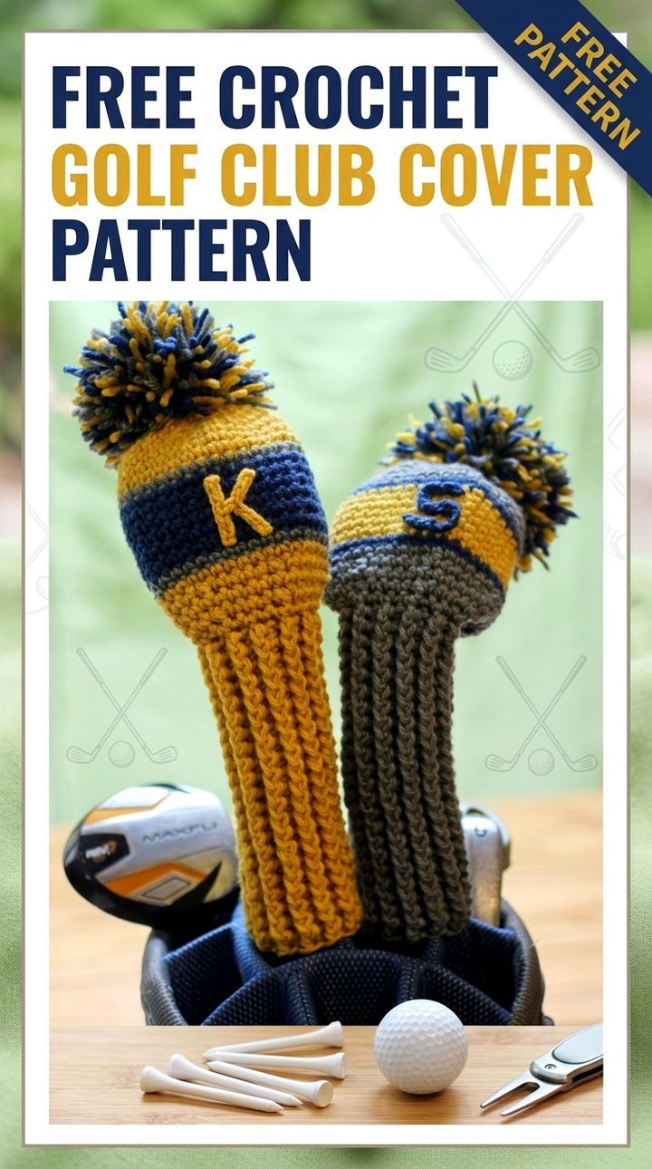 Free Crochet Golf Club Cover Pattern Modern Retro Boho Style.