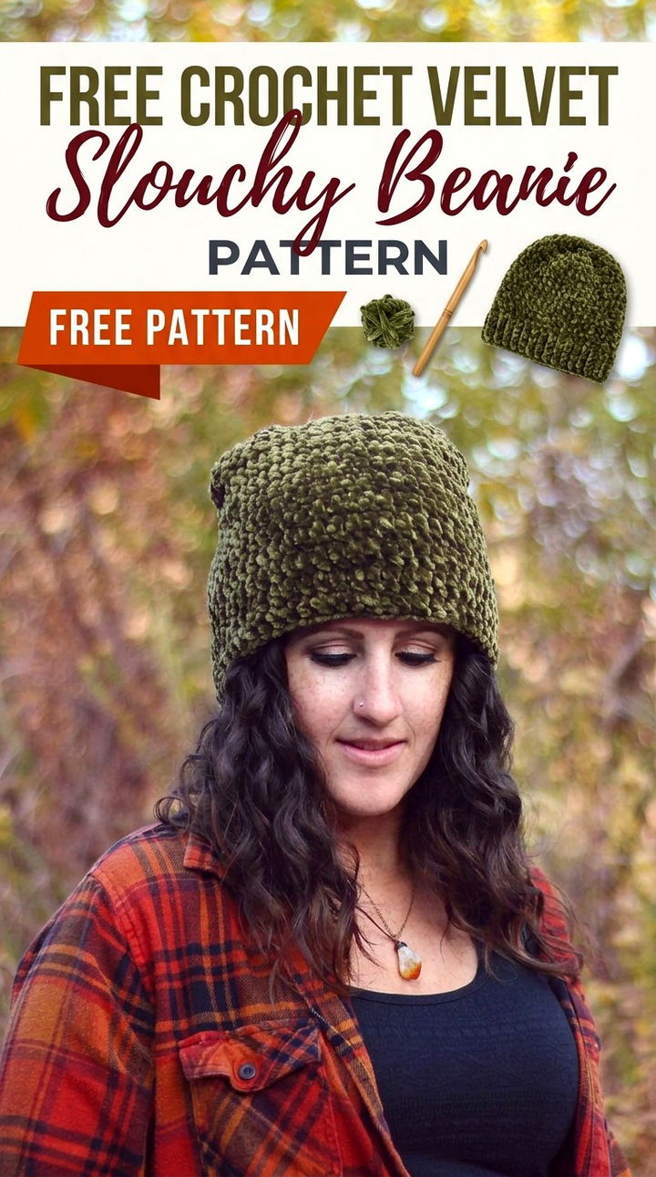 Free Crochet Velvet Slouchy Beanie Pattern Modern Retro Boho Style